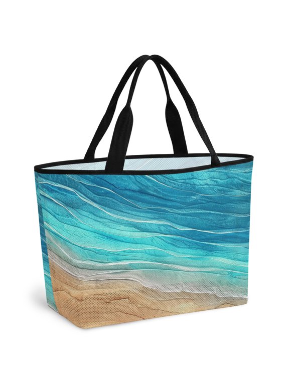Beach Bag for Women Ocean Wave Mesh Tote Bag Ombre Turquoise Beach Sandproof Lightweight Travel Bags for Pool Handbag Travel Swim Picnic Shower Gym Vocation