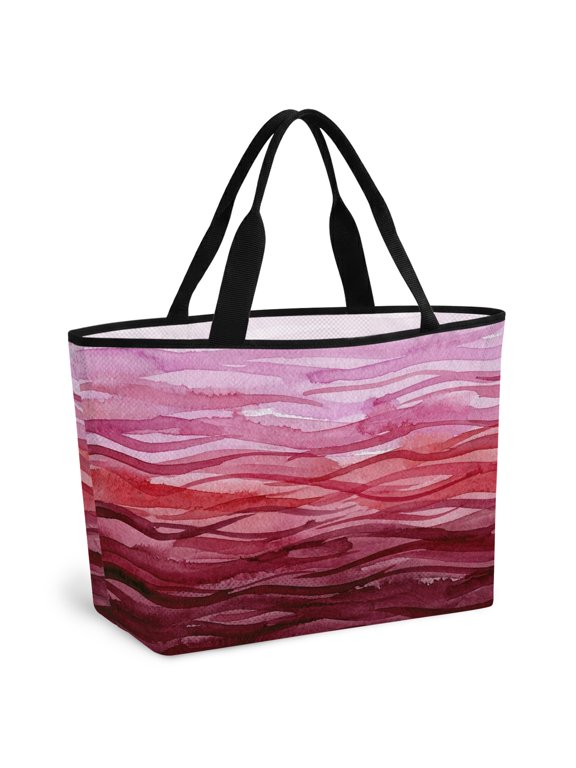 Beach Bag for Women Pink Horizon Clouds Mesh Tote Bag Artistic Glow Waves Sandproof Lightweight Travel Bags for Pool Handbag Travel Swim Picnic Shower Gym Vocation