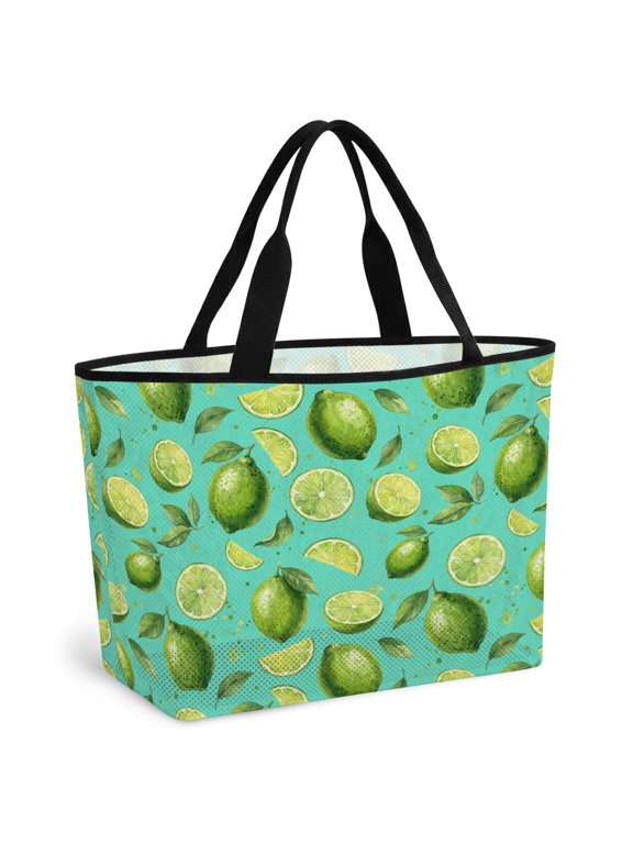 Beach Bag for Women Summer Lemon Lime Slice Mesh Tote Bag Teal Tropical Fruit Sandproof Lightweight Travel Bags for Pool Handbag Travel Swim Picnic Shower Gym Vocation