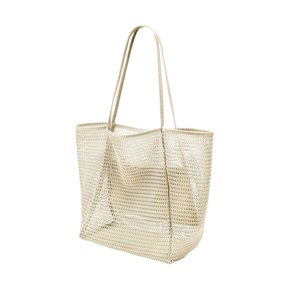 Beach Bag for Women, Causal Pool Bags with Zipper Inner Pocket, Foldable Swim Tote Bag for Vacation, Beige