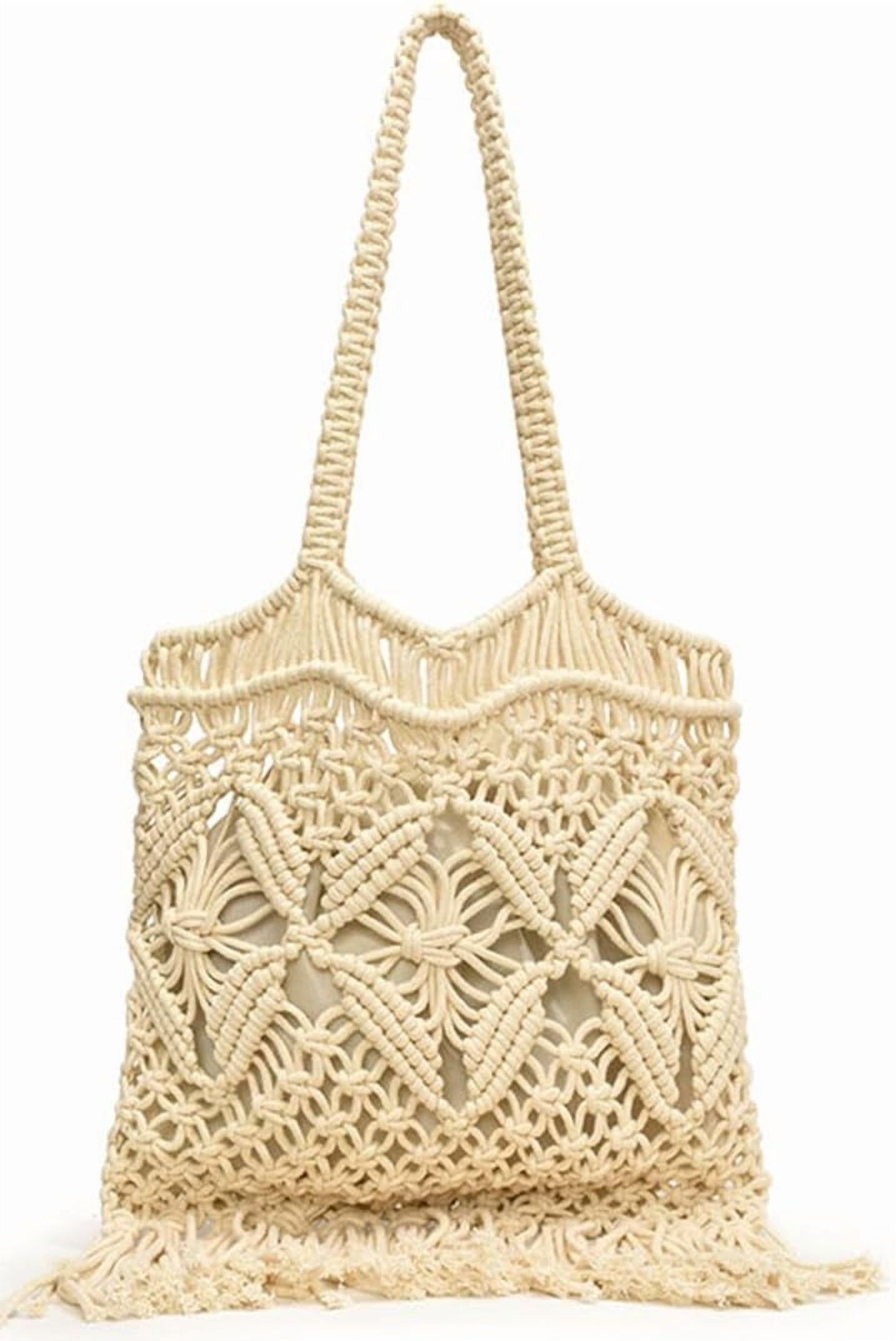Beach Bag for Women Crochet Bag Large Woven Tote Bag Brown Beach Bags Straw Handbags for Womens