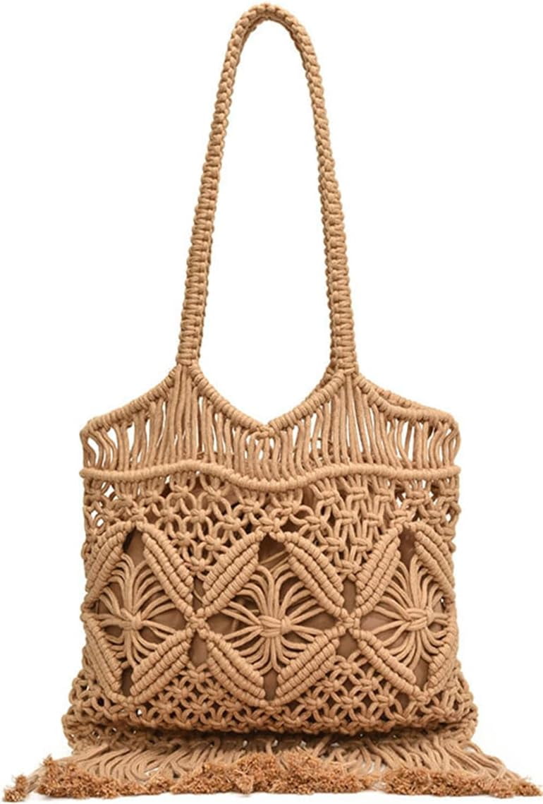 Beach Bag for Women Crochet Bag Large Woven Tote Bag Brown Beach Bags Straw Handbags for Womens