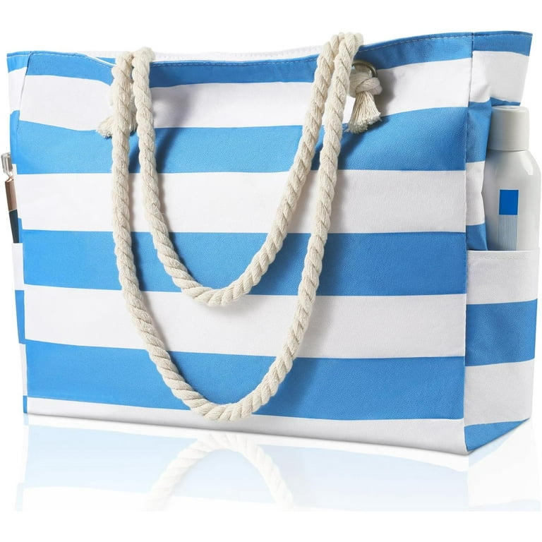 Y HUANWUYU Beach Bag for Women Large Beach Tote Bag Waterproof Sandproof Beach Bag with Zipper Large Swim Pool Beach Tote Women s Blue