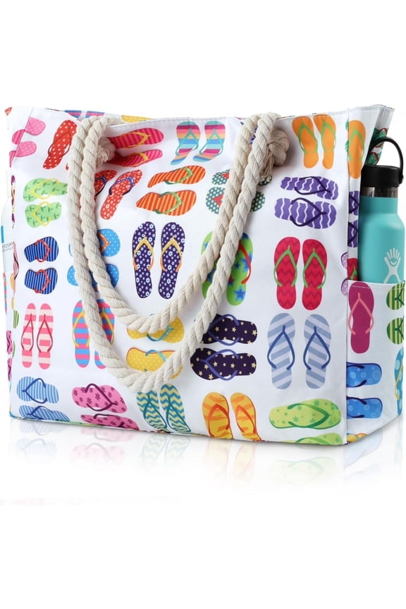 Beach Bag for Women - Large Beach Tote Bag, Waterproof Sandproof Beach Bag with Zipper, Large Swim Pool Beach Tote