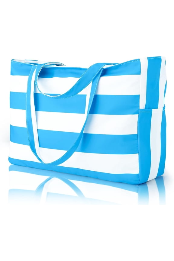 Beach Bag for Women, Large Beach Tote Bag with Zipper Pockets,  Sandproof Swim Bag Pool Vacation Travel