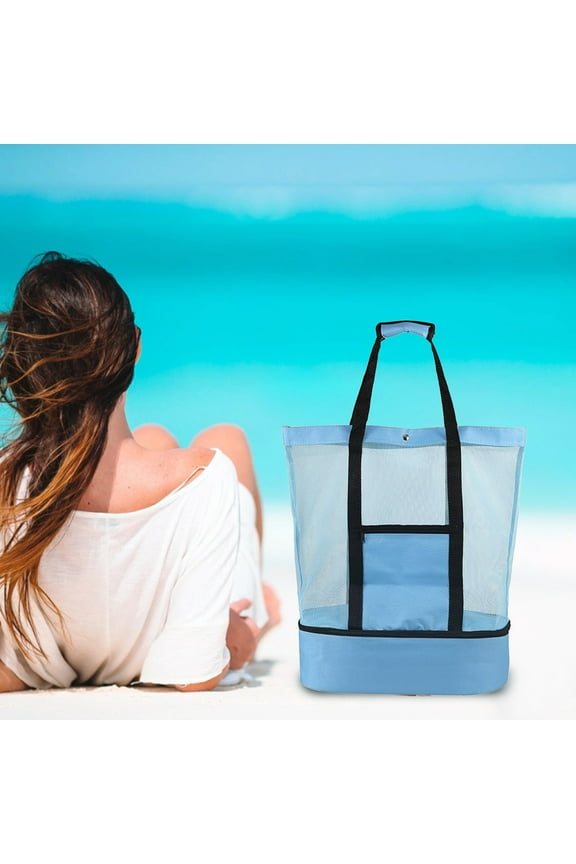 Beach Bag with Dry Wet Separation Large Capacity Mesh Tote Shoulder Bag Insulated Cooler Bag Aluminum Foil Ice Pack