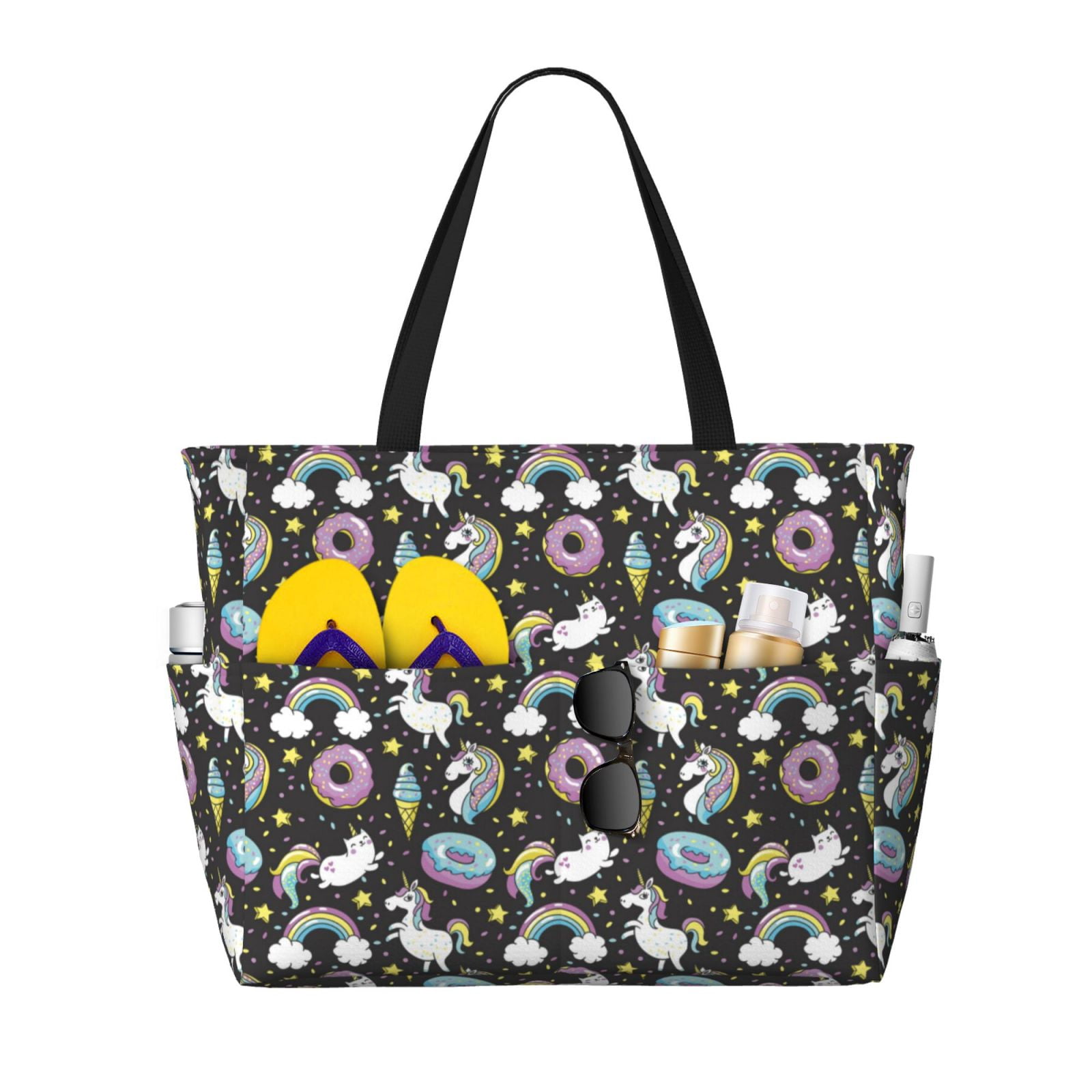 HMZXZ Large Geometric Beach Tote Bag - Waterproof, X-Large, With Zipper, Rainbow Triangles