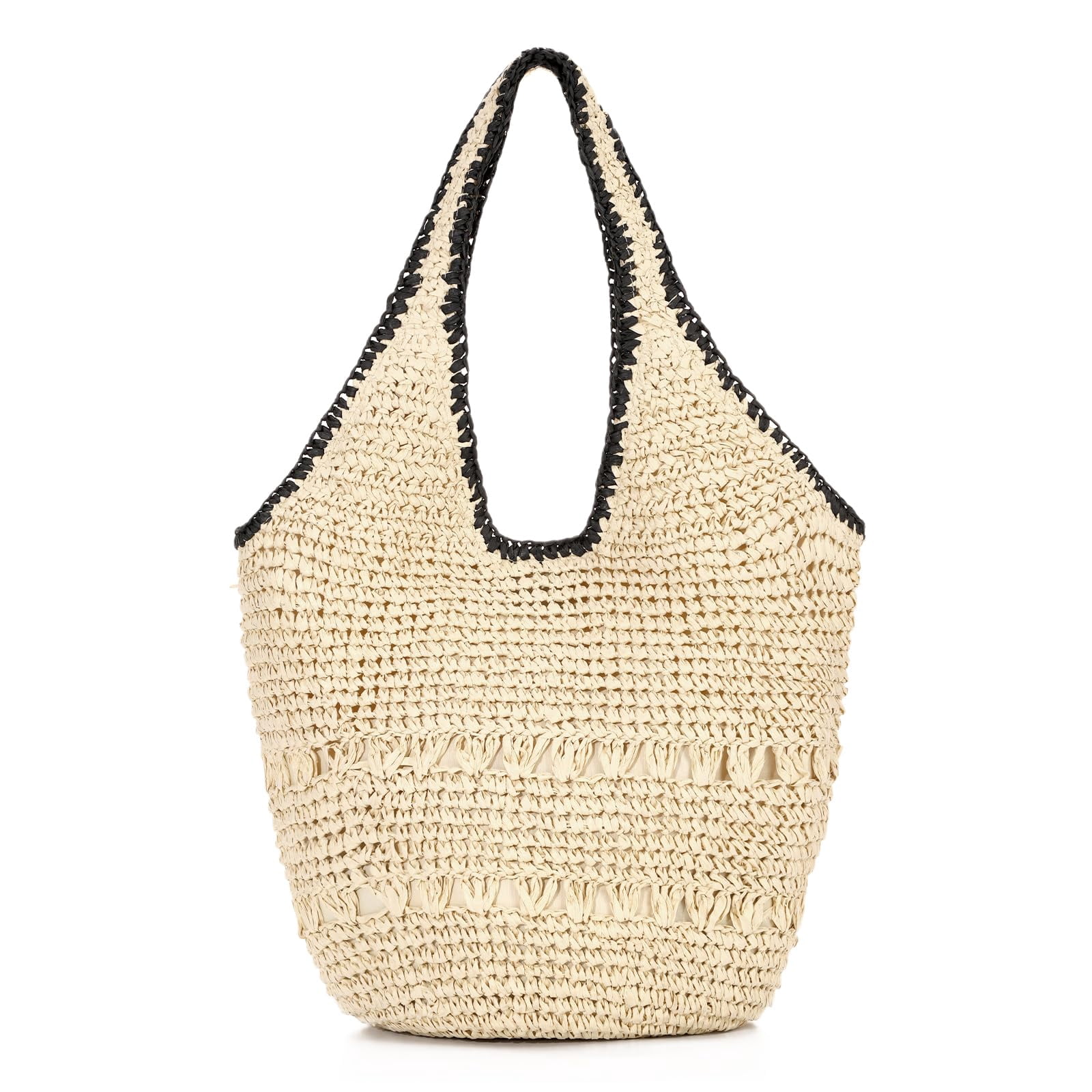 Beach Bags for Women Woven Summer Purses 2026 | Crochet Straw Bags, 13.8" Large Capacity, Tote with Magnetic/Zipper, Boho Handbag, Spring Summer, Vacation Purse