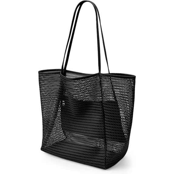 Beach Bags for Women, Foldable Mesh Tote Bag with Mini Pocket, Womens Shoulder Handbag for Travel Beach Essentials