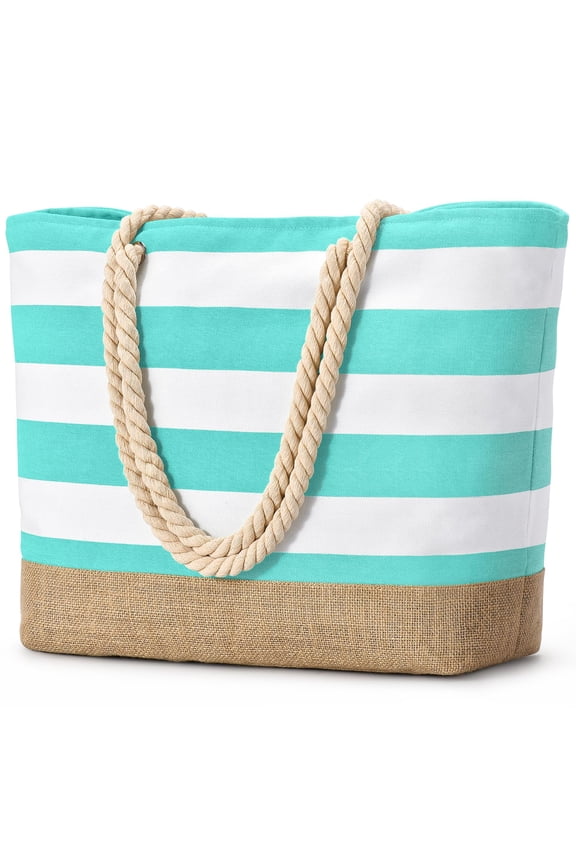Beach Bags for Women Large Canvas Jute Beach Tote Waterproof Sandproof Swim Pool Bag Travel Vacation Essentials