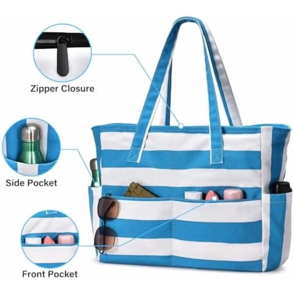 Beach Bags for Women Large Waterproof Sandproof Beach Tote Swim Pool Bag with Zipper for Travel Vacation Essentials