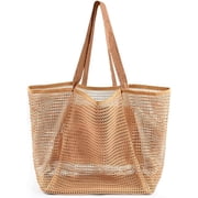 Beach Bags for Women, Summer Travel Mesh Tote Bag with Large Inner Pocket, Sandproof Woven Shoulder Handbag