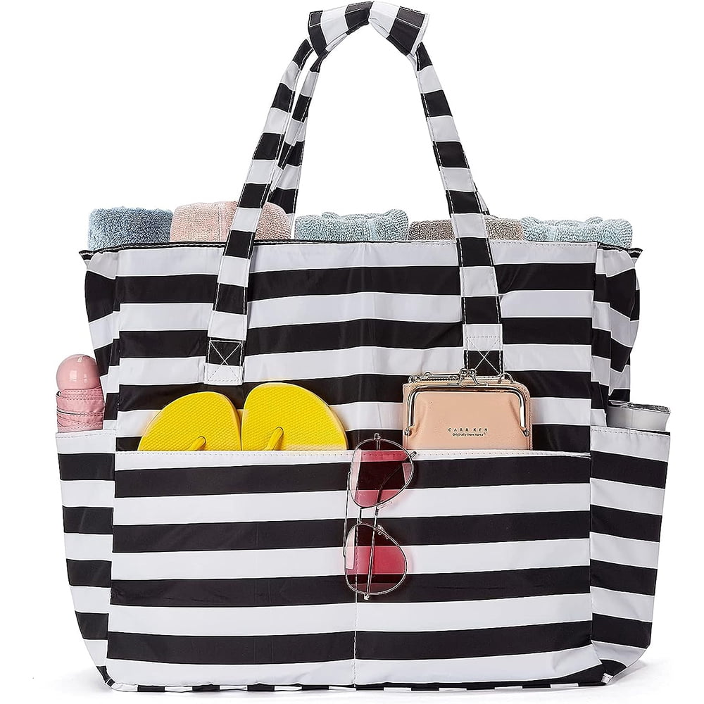 QsirBC Large Tote Bag For Women & Men - 40L Travel Beach Bag With Zipper Pocket, Snap Closure