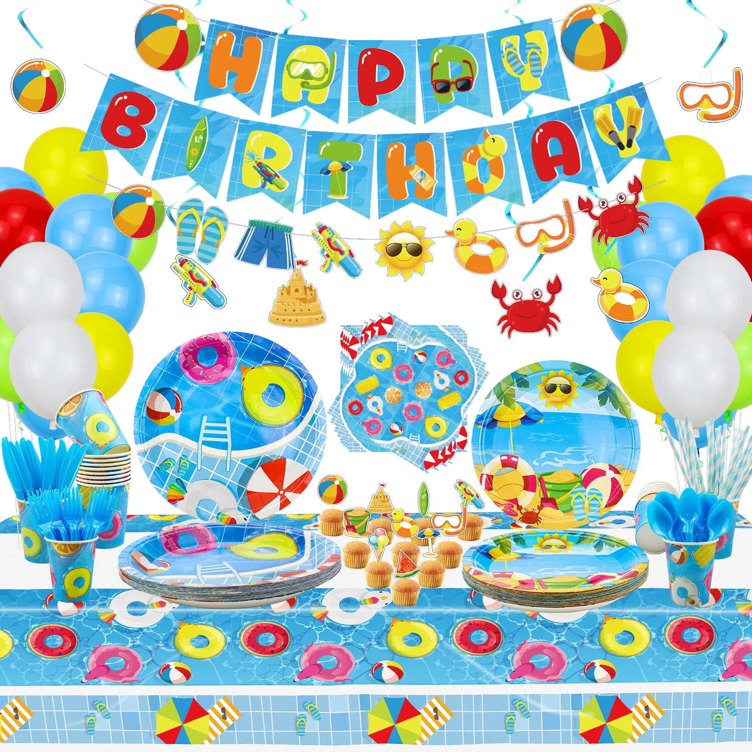 Tie Dye Party Decorations & Birthday Supplies (16 Guests) - Set Includes  Banner, Balloons, Jumbo Tablecloth, Plates & Disposable Tableware Bundle