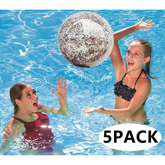 Beach Ball Pool Balls Party Favor Toys Pool Accessories Beach Games Inflatable Glitter Big Ball Adults Outdoor Water Games Toys 24" x 16" 5Packs