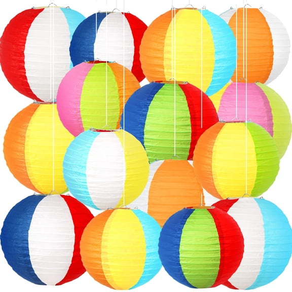 Beach Ball Style Paper Lanterns 15pc Summer Luau Pool Party Decor