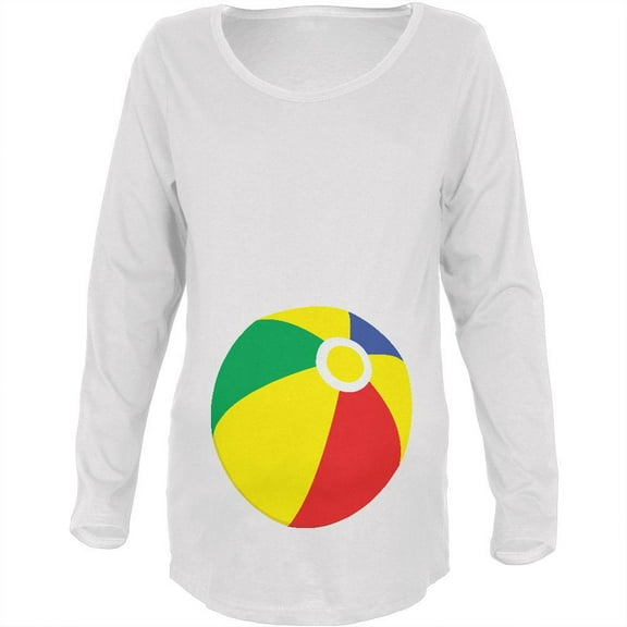 Beach Ball Summer White Maternity Soft Long Sleeve T-Shirt - Small