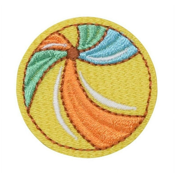 Beach Ball - Yellow - Palm Tree design - Summer - Iron On Embroidered Applique Patch