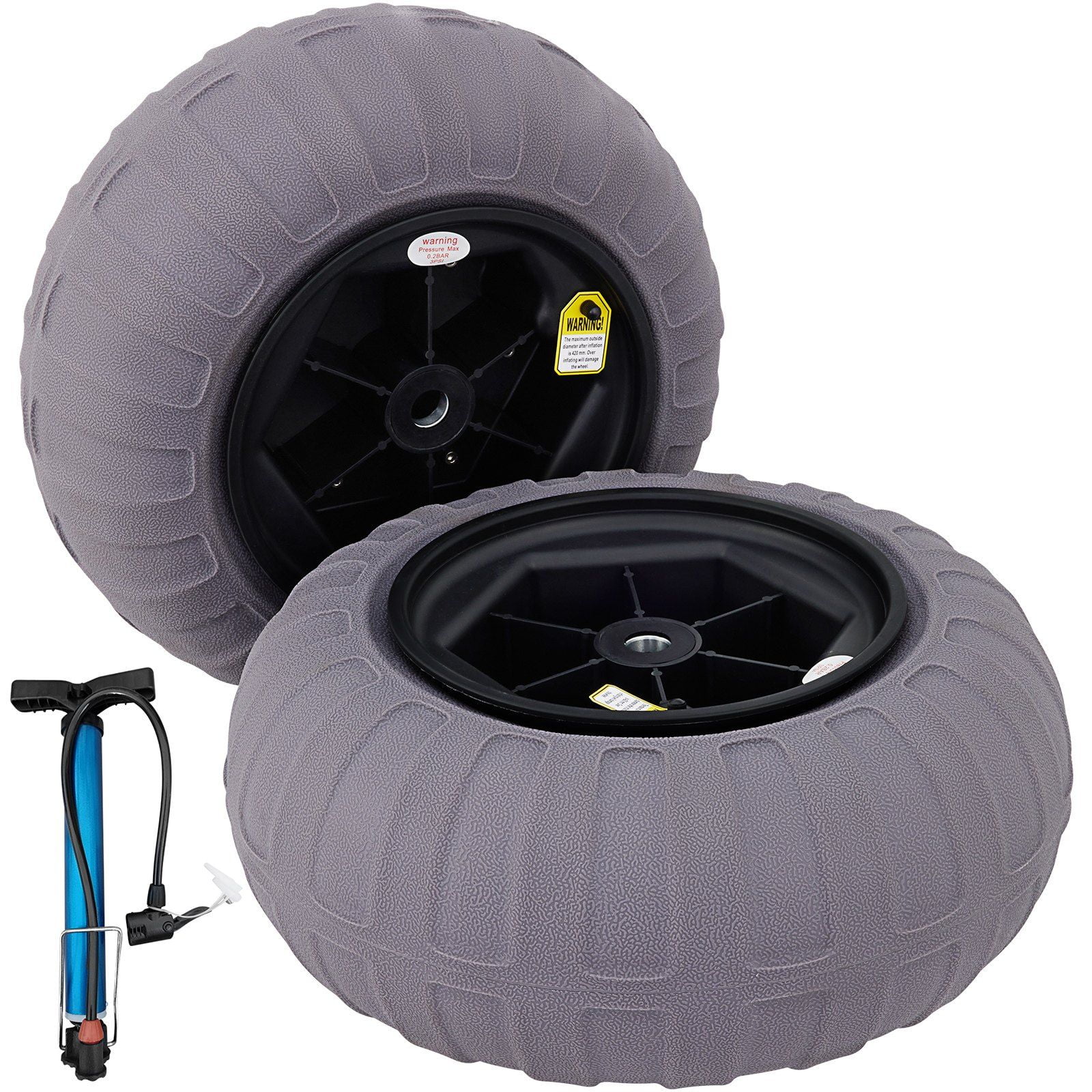 Beach Balloon Wheels 2-Pack, 15.7-Inch Replacement Sand Tires with Heavy-Duty TPU Construction, Includes Hand Air Pump for Easy Inflation, Compatible with Kayak Dolly, Canoe Cart, Up to 176 lbs