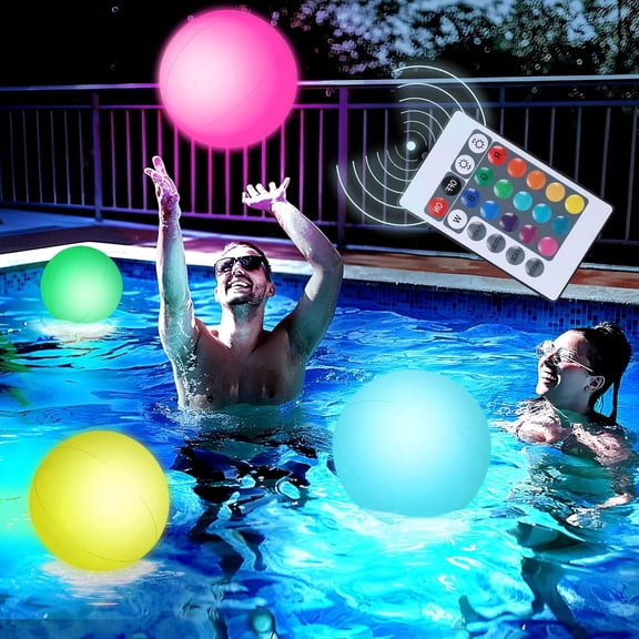 Beach Balls, 3-Piece Light-Up Pool Toys With Remote Control, 12-Inch Glow-In-The-Dark Water Balls For Outdoor Pool, Beach Party Games And Decorations