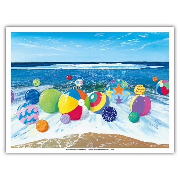 Beach Balls - From an Original Color Painting by Scott Westmoreland - Master Art Print (Unframed) 9in x 12in