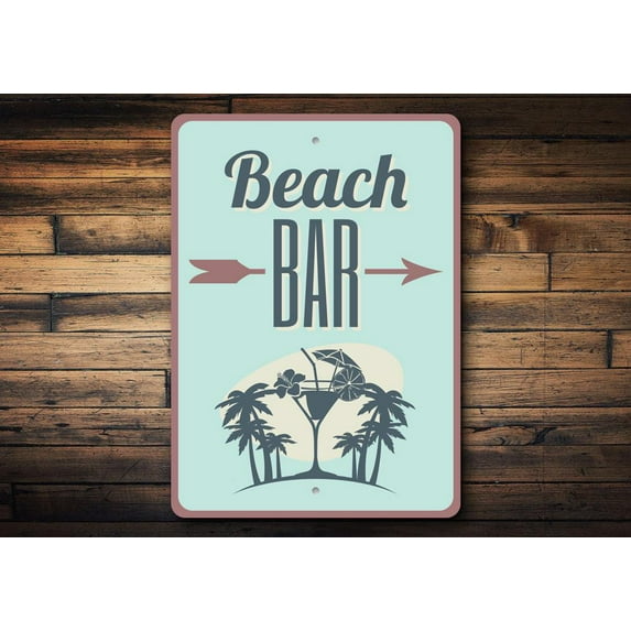 Beach Bar Directional Novelty Decor, Metal Wall Sign - 10x14 Inches