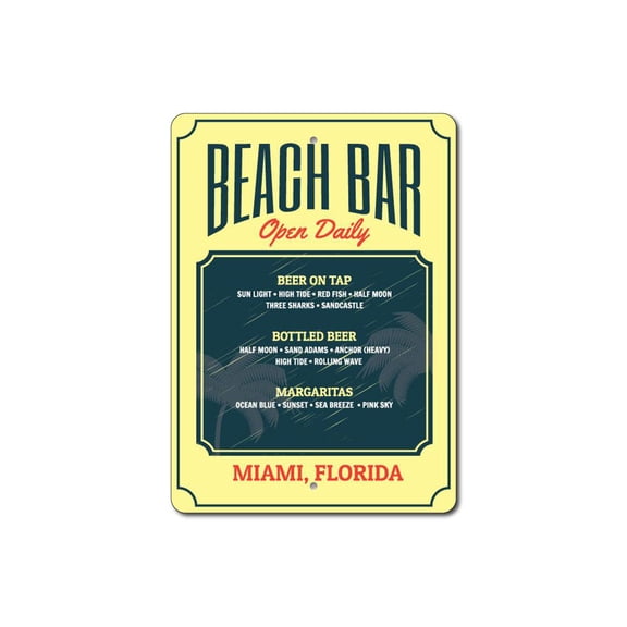 Beach Bar Menu Sign, Bar Drinks Sign, Custom Bar Sign, Beach Bar Decor, Beach Bar Sign, Bar Owner Sign, Bar Aluminum Sign - 10x14 inches