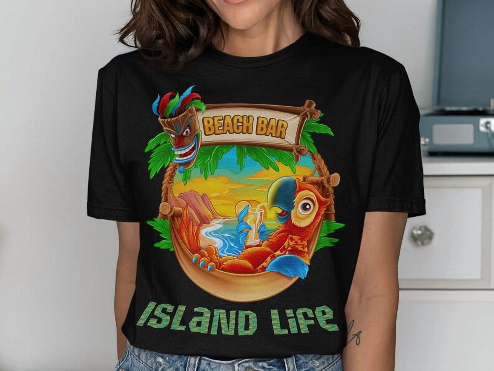 Beach Bar Parrot T-Shirt, Island Life Graphic Tee, Tiki Mask Shirt ...