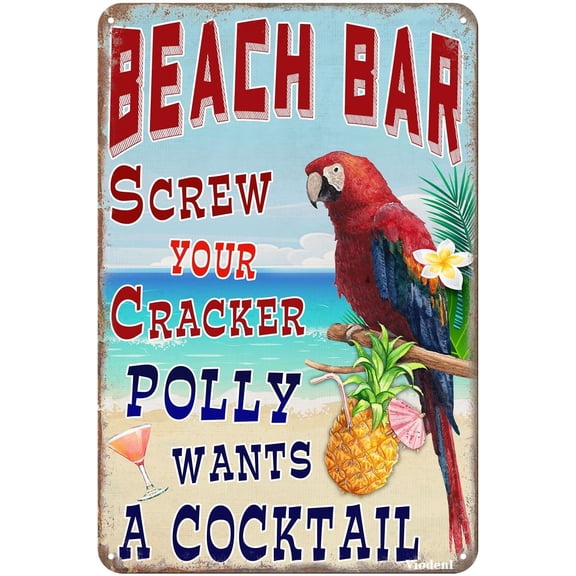 Beach Bar Tin Sign Polly Wants A Cocktail Wall Decor 12x8 Inch Metal Plaque for Pool Deck Pub Man Cave