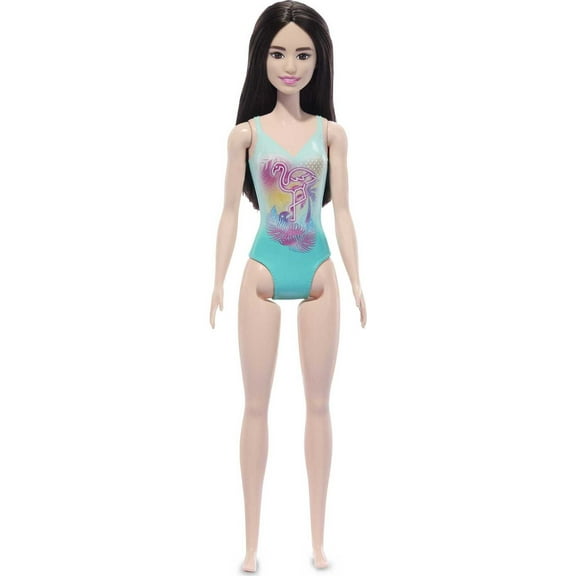Beach Barbie Doll with Black Hair Wearing Tropical Blue Swimsuit