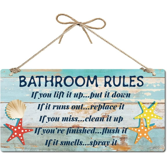 Beach Bathroom Decor Sign Funny Wall Art Hanging Decoration Ocean Seashell Starfish PVC Plastic Door Plaque Vintage Home Decor Blue 11.8x6inch DIY