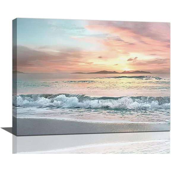 Beach Bathroom Decor Wall Art Coastal Beach Pictures Wall Decor Ocean Canvas Prints Painting Beach Decorations Framed Artwork for Bathroom Living Room Bedroom 16"x12"