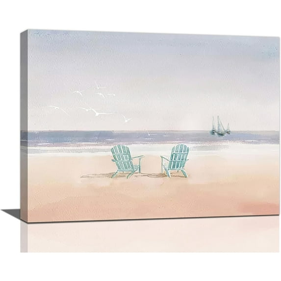 Beach Bathroom Decor Wall Art Coastal Beach Pictures Wall Decor Ocean Canvas Prints Painting Beach Decorations Framed Artwork for Bathroom Living Room Bedroom 16"x12"