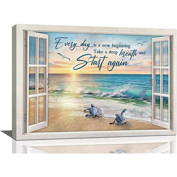 Beach Bathroom Decor Wall Art Ocean Sea Turtle Paintings Artwork for Walls Ocean Theme Decor Pictures Prints Modern Framed Decorations for Bedroom Bathroom Kitchen Home Decor 12"x16"