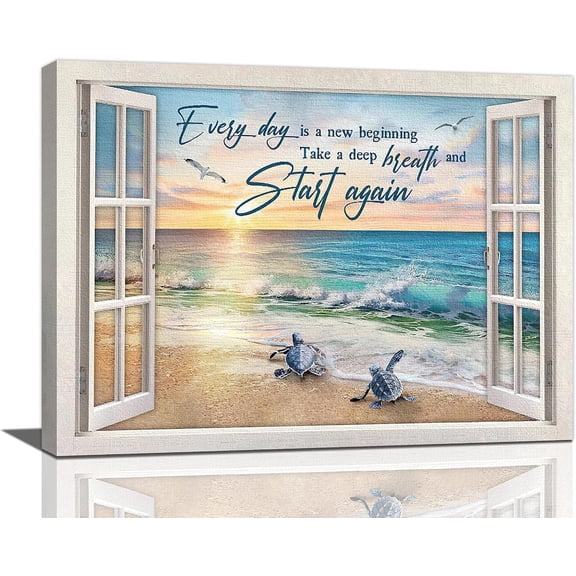Beach Bathroom Decor Wall Art Ocean Sea Turtle Paintings Artwork for Walls Ocean Theme Decor Pictures Prints Modern Framed Decorations for Bedroom Bathroom Kitchen Home Decor 12"x16"