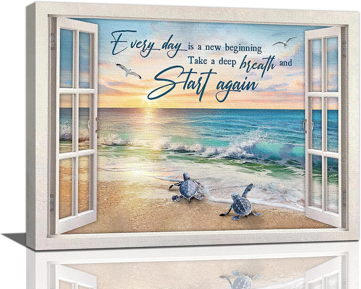 Beach Bathroom Decor Wall Art Ocean Sea Turtle Paintings Artwork for