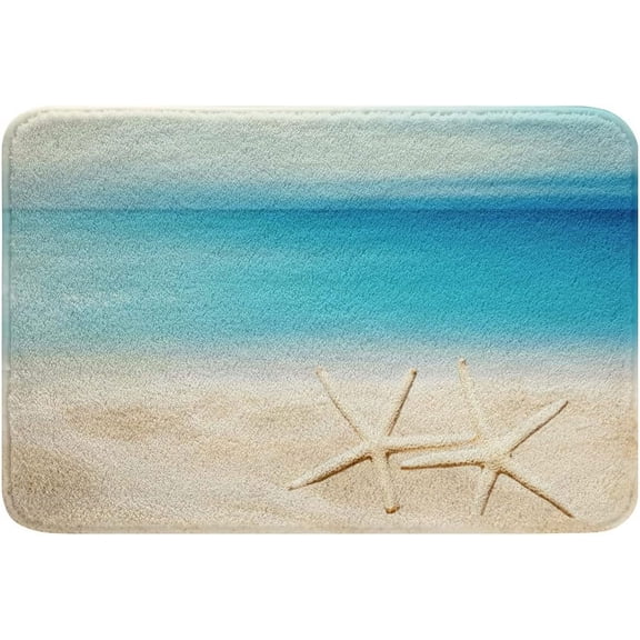Beach Bathroom Rug Family Sea Blue Gradient Non Slip Bath Mat,Hawaii Ocean Style,Starfish Sealife Shaggy Absorbent Floor Mat Romantic Microfiber Bath Indoor Doormat Decor,18"x30"