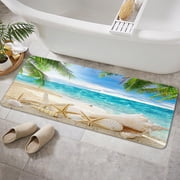 Beach Bathroom Rug Mat, Beach Starfish Bathroom Rugs Set, Tropical Paradise Beach Blue Sky Palm Tree Non-Slip Bath Carpet Summer Tropical Beach Seaside Island B