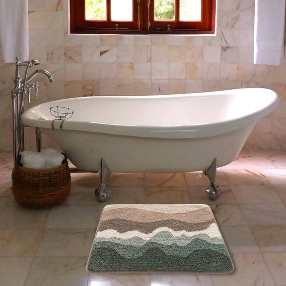 Beach Bathroom Rugs, Non Slip Cotton Bath Mat, Ultra Soft Washable Absorbent Quick Dry, Ocean Sea Theme Rug with Starfish Shell for Shower Floor Kitchen Home Decor, 16"x24", Blue