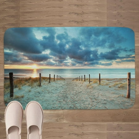 Beach Bathroom Rugs, Ocean Beach Decor Blue Bath Mat, Durable Soft Flannel Small Bath Rugs for Bathroom 16x24 Inch