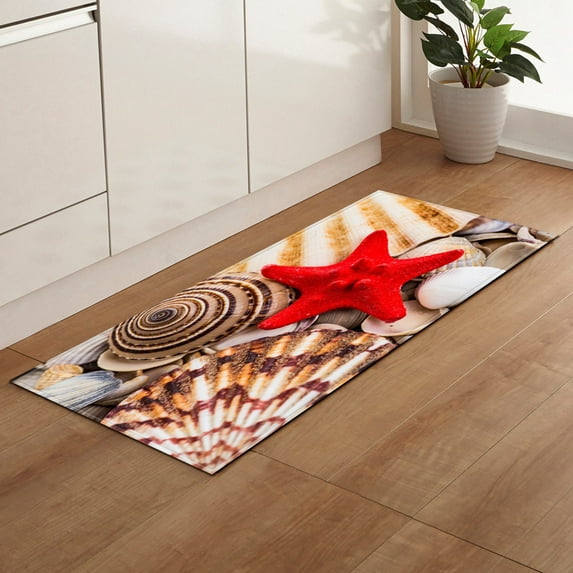 Beach Bathroom Rugs Starfish and Seashell Bath Mats Washable Carpets, 15.75" x 23.62"