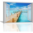 thumbnail image 1 of Beach Bathroom Wall Art Coastal Beach Ocean Pictures Wall Decor 3D Window Art Blue Sea Island Canvas Painting Print Tropical Nature Landscape Home Decor Artworks Framed for Living Room Bedroom 16"x12", 1 of 1