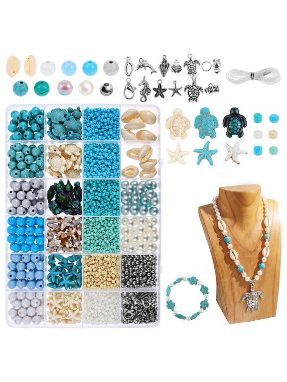 Beach Bead DIY Craft Kit,Decorative Sea Themed Imitation Bead Bracelet Making Kit for Making Bracelet Necklace Earring Keychain