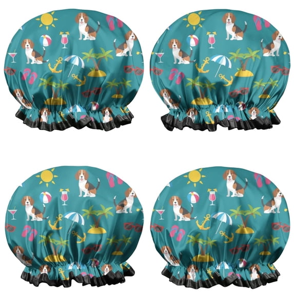 Beach and Beagle Teal Pattern 4 Pack Waterproof Shower Caps, Satin ...