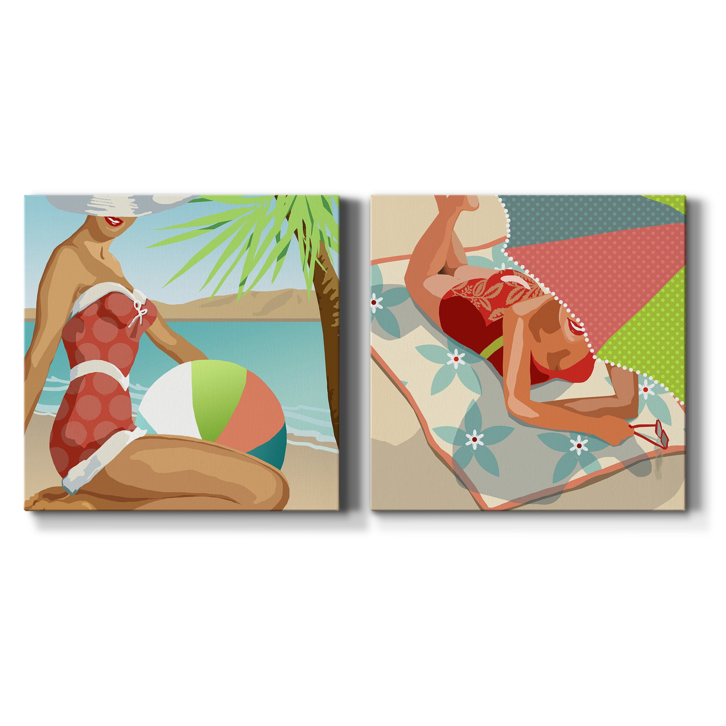 Beach Beauty I - Premium Gallery Wrapped Canvas - Ready to Hang Set of 2 - 40 x 40 Each