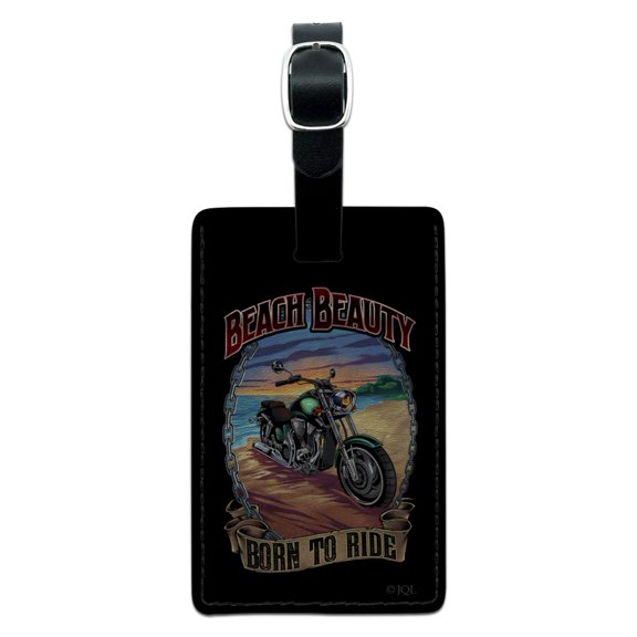 Beach Beauty Motorcycle Bike Born Ride Rectangle Leather Luggage Card Suitcase Carry-On ID Tag