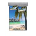 thumbnail image 1 of Beach Bedding Set with Sheet & Covers, Hammock Under Palm Leaves in Heaven Beach Paradise Caribbean Peace Sun Summer Print, Printed Bedroom Decor 2 Shams, 4 Sizes, Multicolor, by Ambesonne, 1 of 3