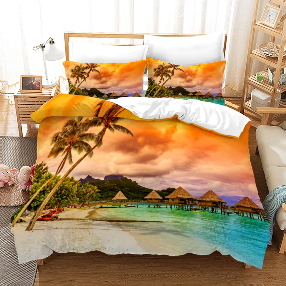 Beach Bedding Sets Queen Coastal Ocean Duvet Cover Set Turquoise Teal Starfish Seashell Marine