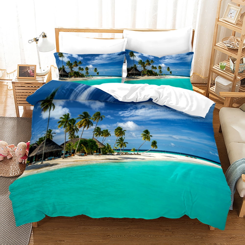 Beach Bedding Sets Queen Coastal Ocean Duvet Cover Set Turquoise Teal Starfish Seashell Marine