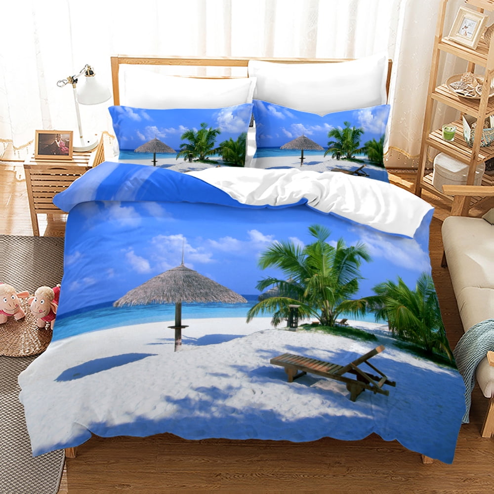 Beach Bedding Sets Queen Coastal Ocean Duvet Cover Set Turquoise Teal Starfish Seashell Marine